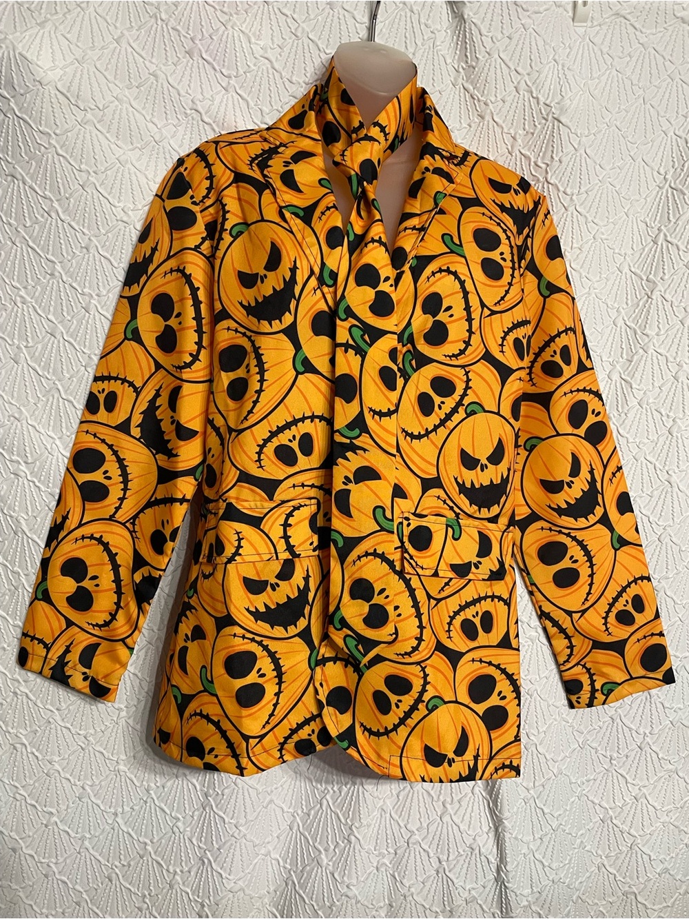 Adult Small (28-30) Orange Halloween Jack Blazer & Tie Set Good Condition Minor